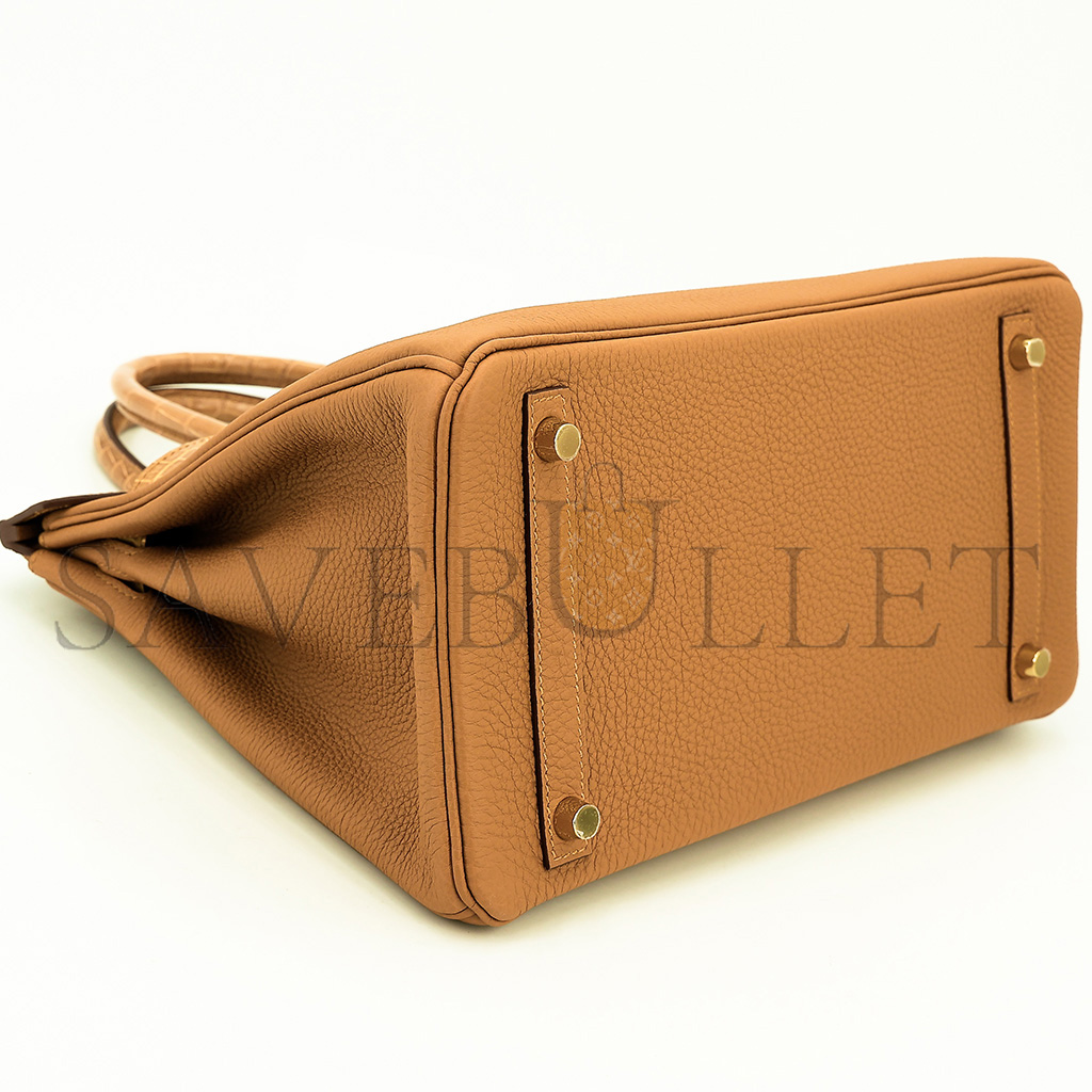 h**mes master birkin 25 crocodile and togo leather G01den brown gold buckle h076216ck42 (25*20*13cm)